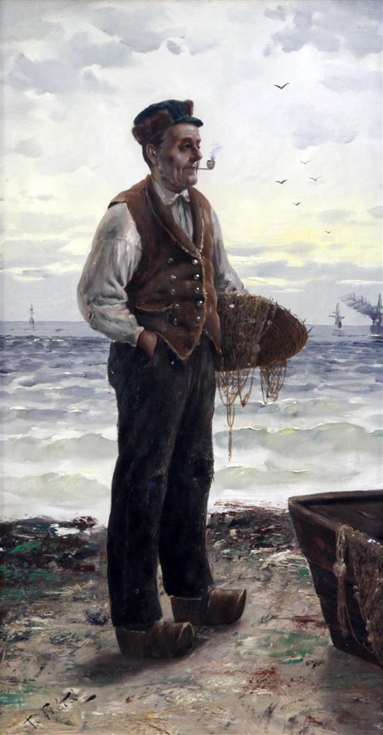 A.Pieta (c.1900) Dutch fisherman smoking a pipe 18 x 10in.